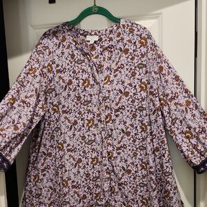 J. Jill Lavendar Floral Button-Up Top With Contrast Design On Cuffs 2x